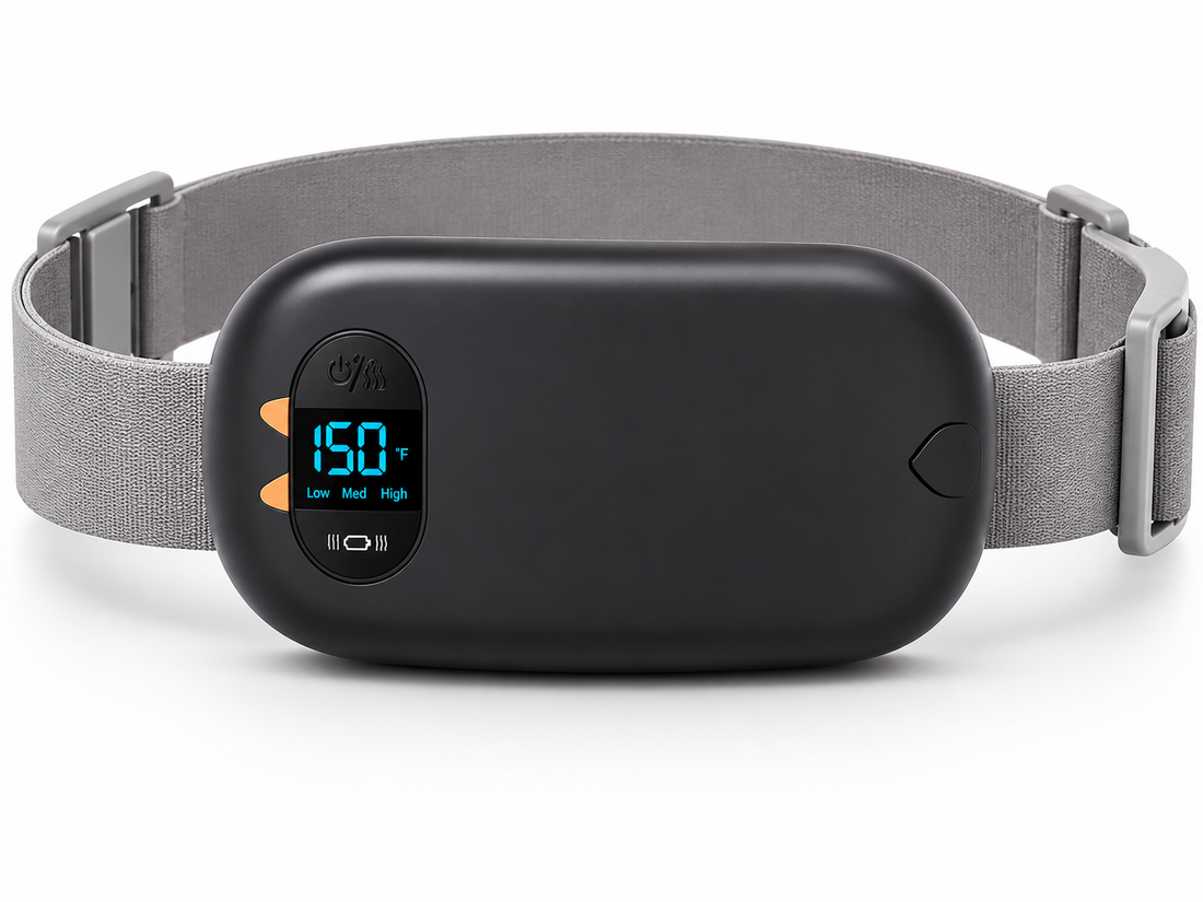 Cordless menstrual heating belt worn for period cramp relief