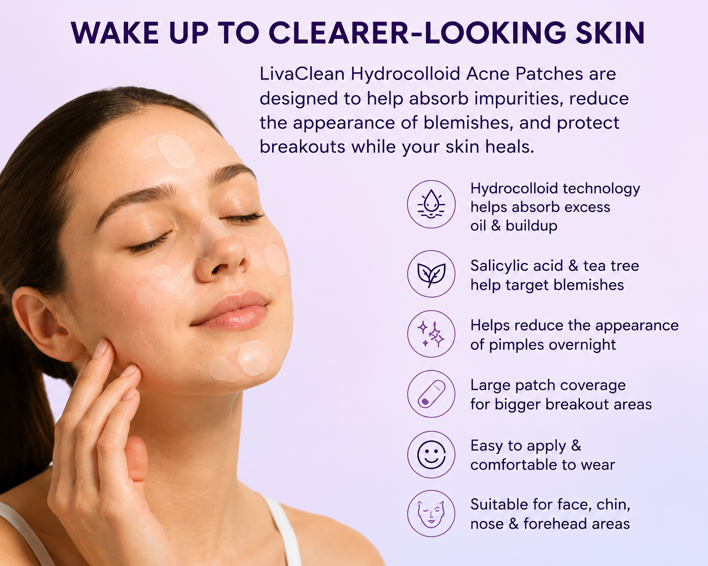 LivaClean Large Hydrocolloid Acne Patches — 60 Count Blemish Treatment