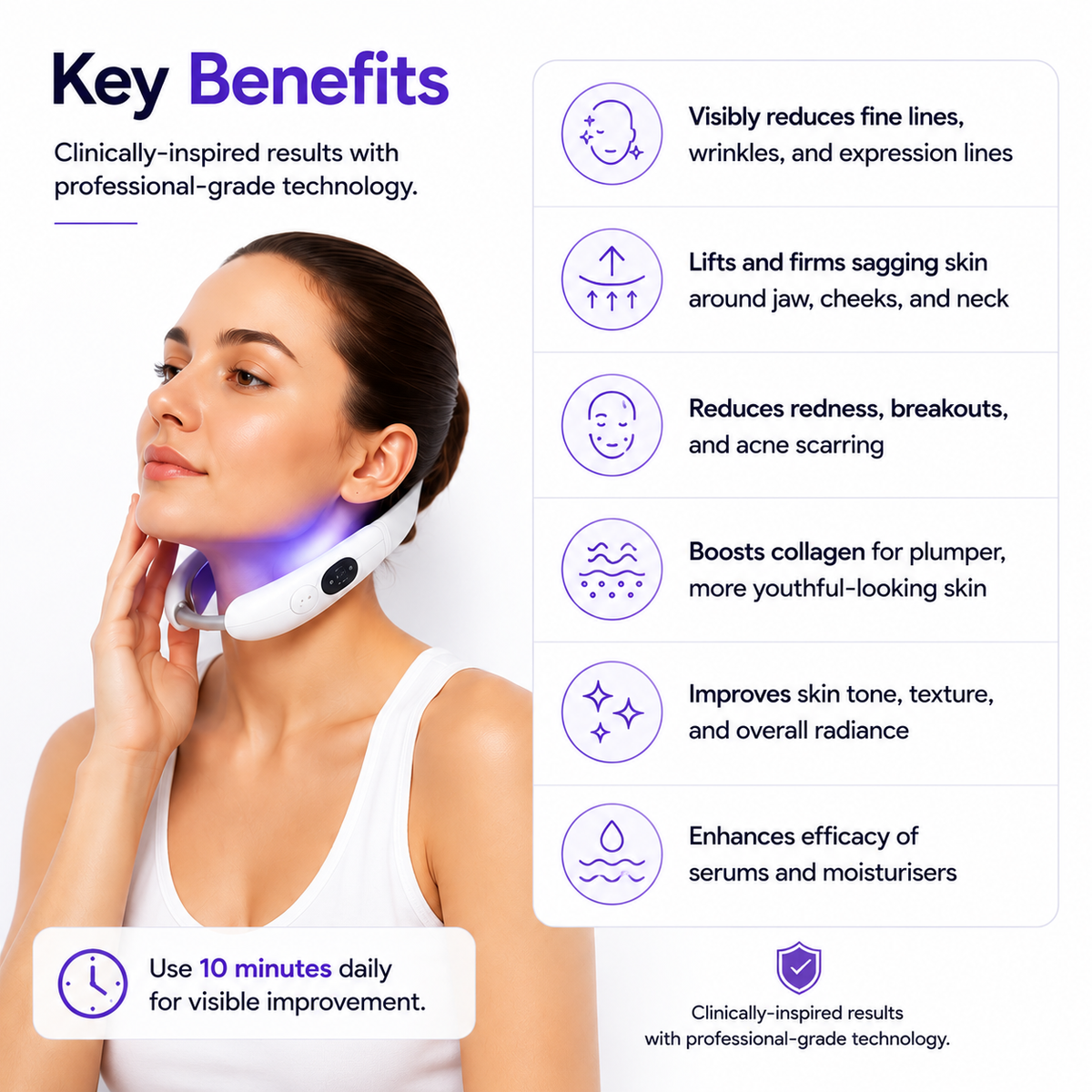 Elarion TriLight Lift Facial Device — LED Light Therapy, Infrared & Vibration Skin Rejuvenation