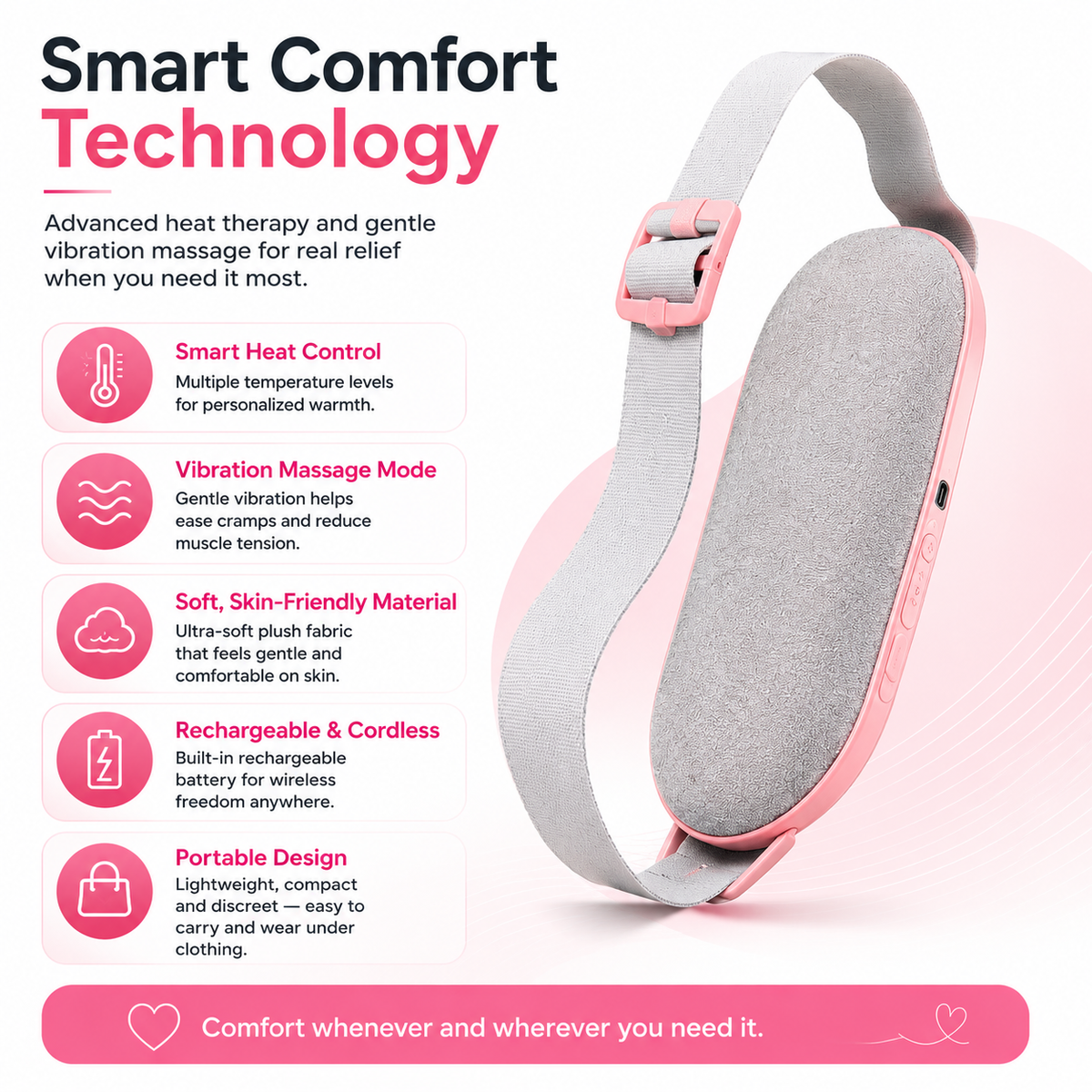 Elarion Menstrual Heating Pad — Smart Heat & Vibration Relief