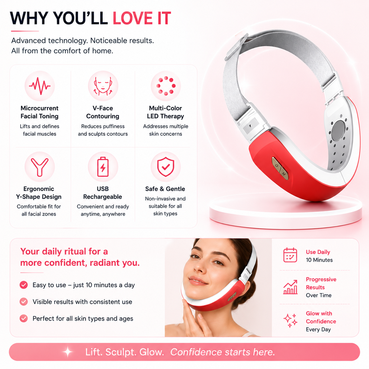 Elarion LiftPro 7-in-1 Microcurrent Facial Device — Anti-Aging Face Sculptor & Skin Toning