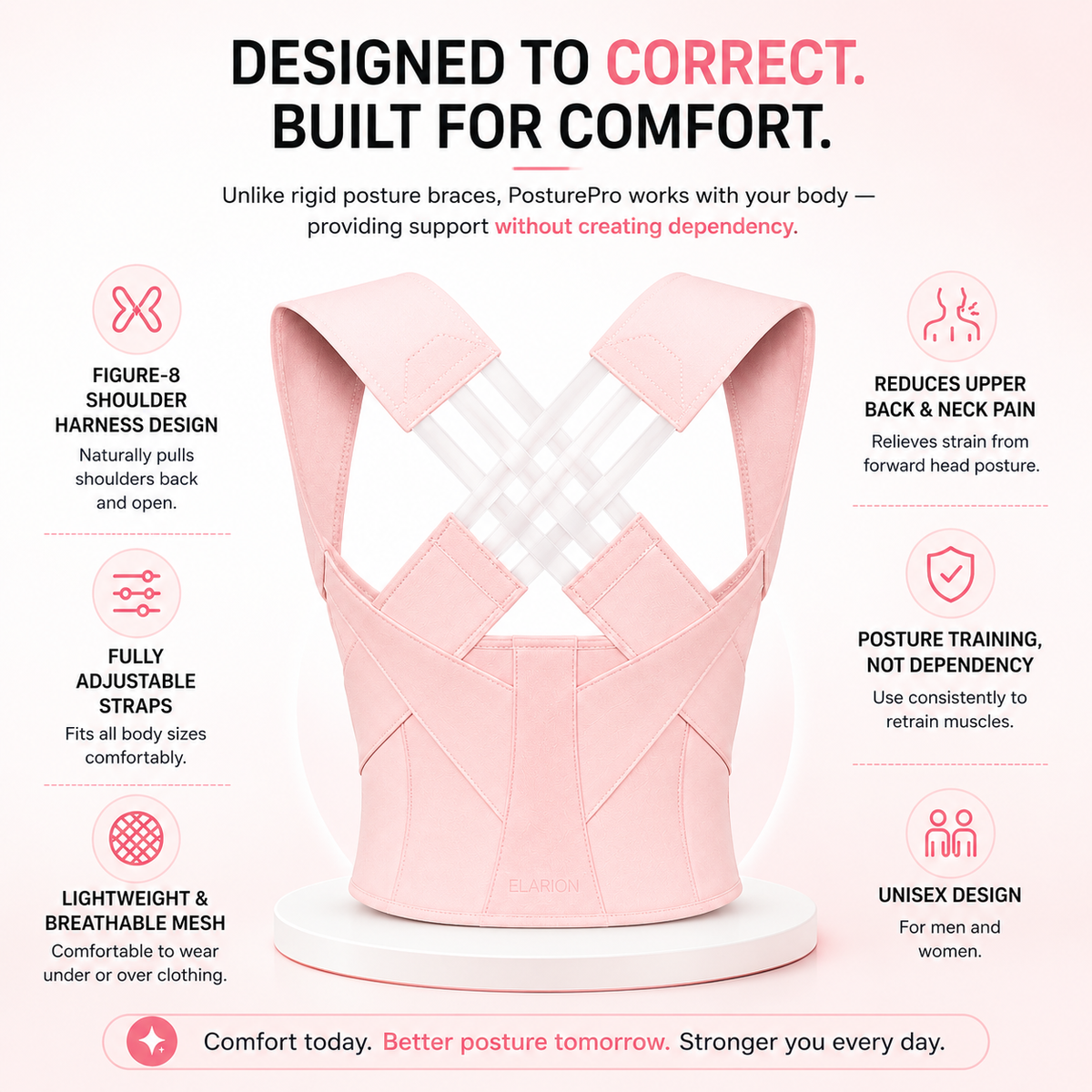 Elarion AlignSmart Posture Corrector — Adjustable Back Brace for Neck Pain, Slouch & Spinal Support