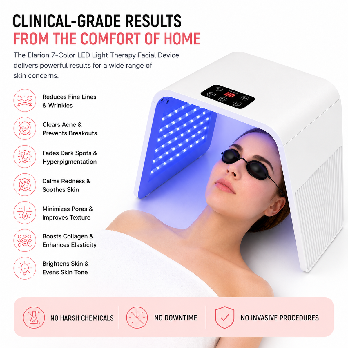Elarion 7-Color LED Light Therapy Facial Device — At-Home Skin Renewal Wand