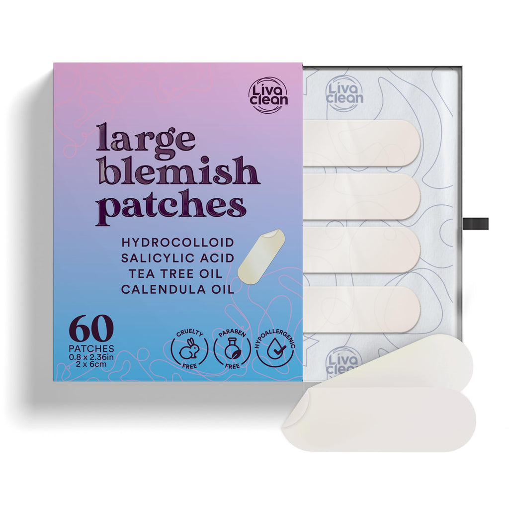 LivaClean Large Hydrocolloid Acne Patches — 60 Count Blemish Treatment